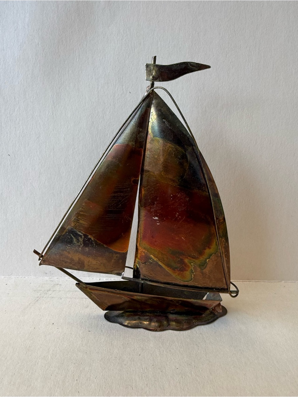 Vintage 70’s-80’s Small Copper Metal-Art Sailboat Figure Eclectic Moody Grandpa